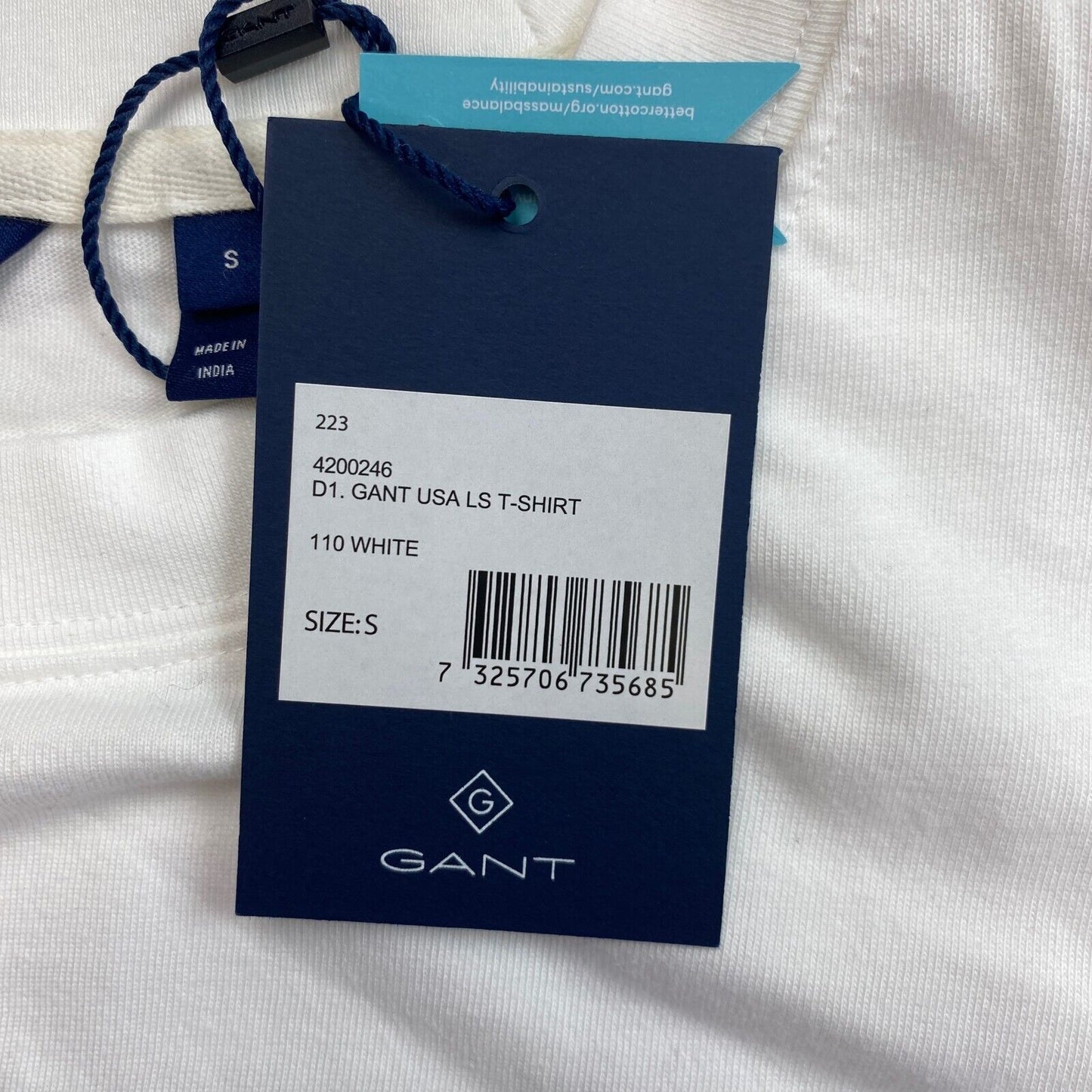 GANT White USA  Long Sleeves Crew Neck T Shirt Top Size S