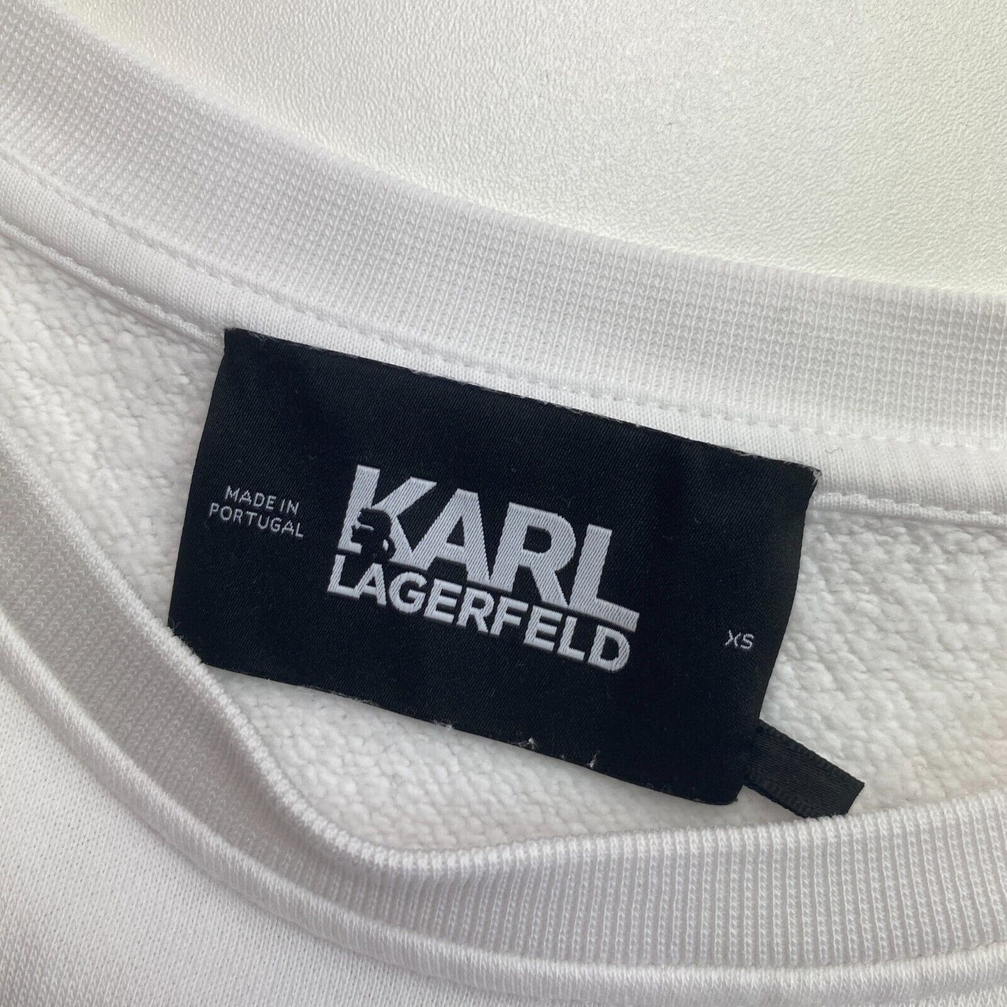 KARL LAGERFELD White Ikonik Karl Outline Crew Neck Jumper Sweater Size XS