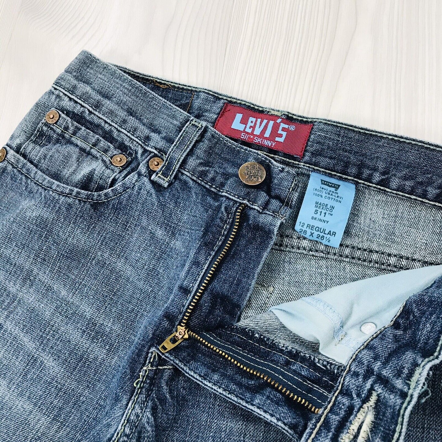 vintage Levi’s 511 Garçons Bleu Skinny Fit Jeans 12 Reg / W26 L26 1/2