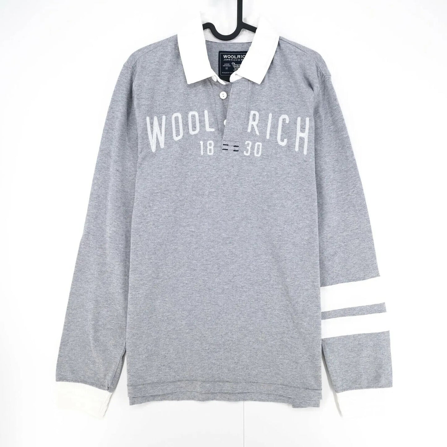 WOOLRICH Mens Grey Logo Rugby Polo Neck Jumper Sweater Pullover Size M