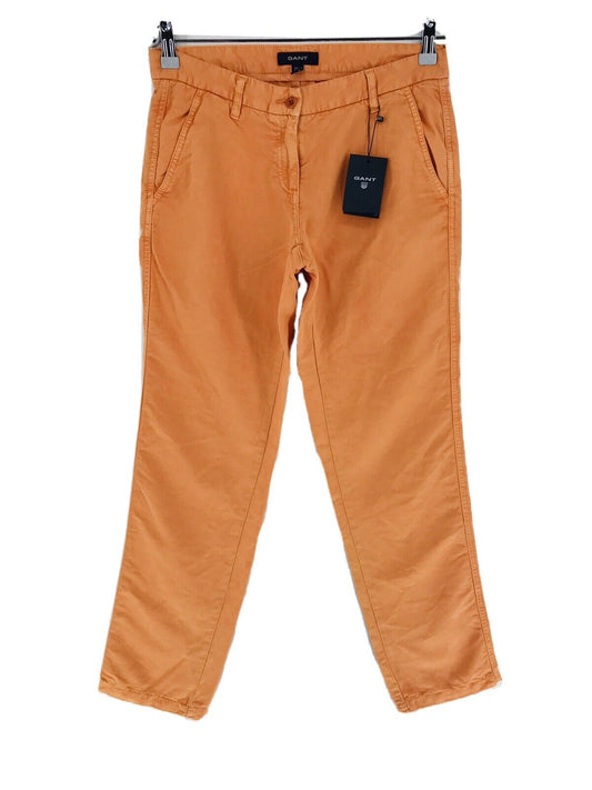 GANT Women Orange Relaxed Boyfriend Fit Linen Blend Trousers EUR 36 US 6 UK 10