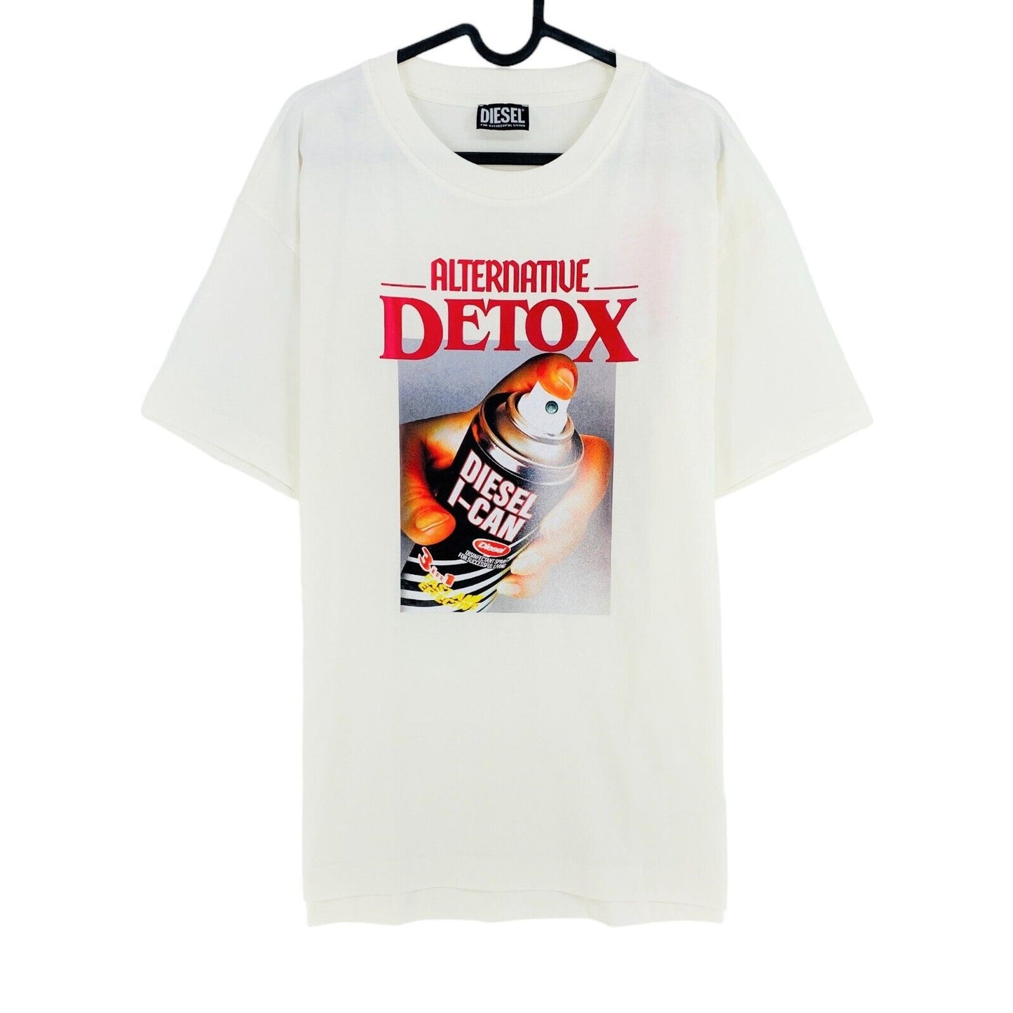 DIESEL Blanc avec Spray Can Print Crew Neck T Shirt Taille XL