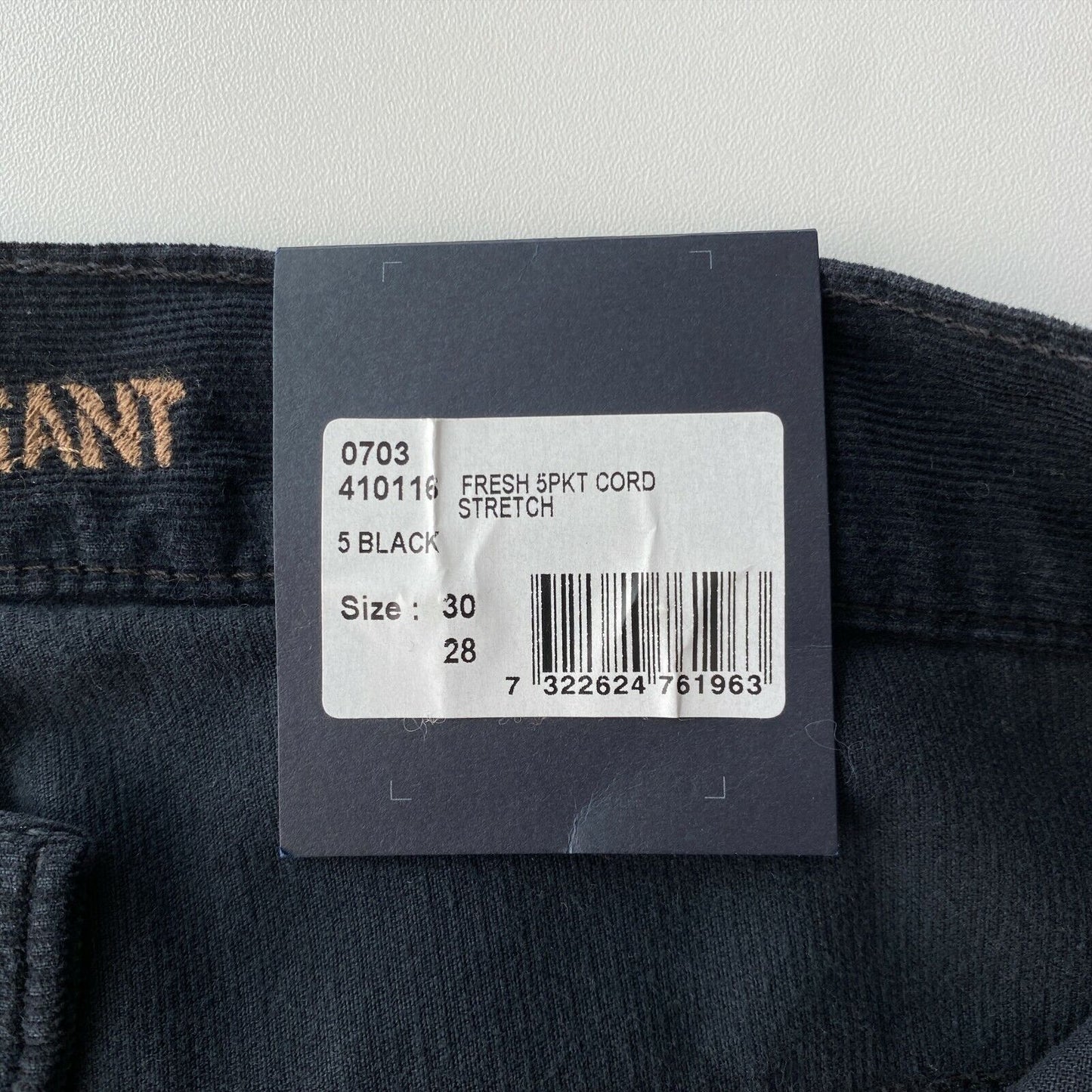 GANT Femmes Pantalon En Velours Côtelé Coupe Droite Noir W30 L28