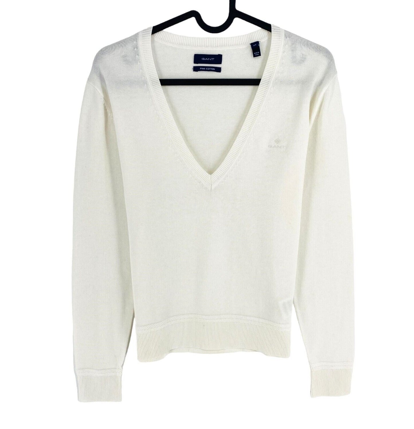 GANT Women White Cotton V Neck Jumper Sweater Size XS