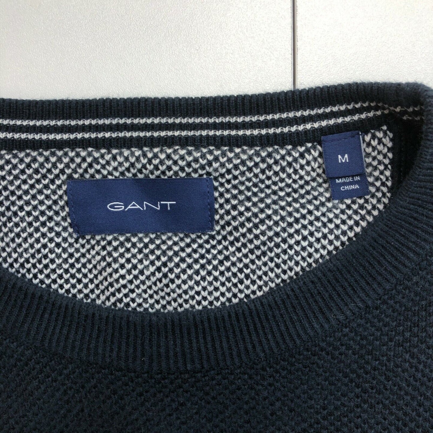 GANT Navy Blue Cotton Pique Crew Neck Jumper Sweater Size M