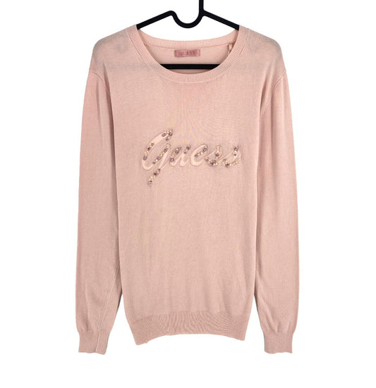 GUESS Pink Logo Crew Neck Sweater Jumper Pullover Size S