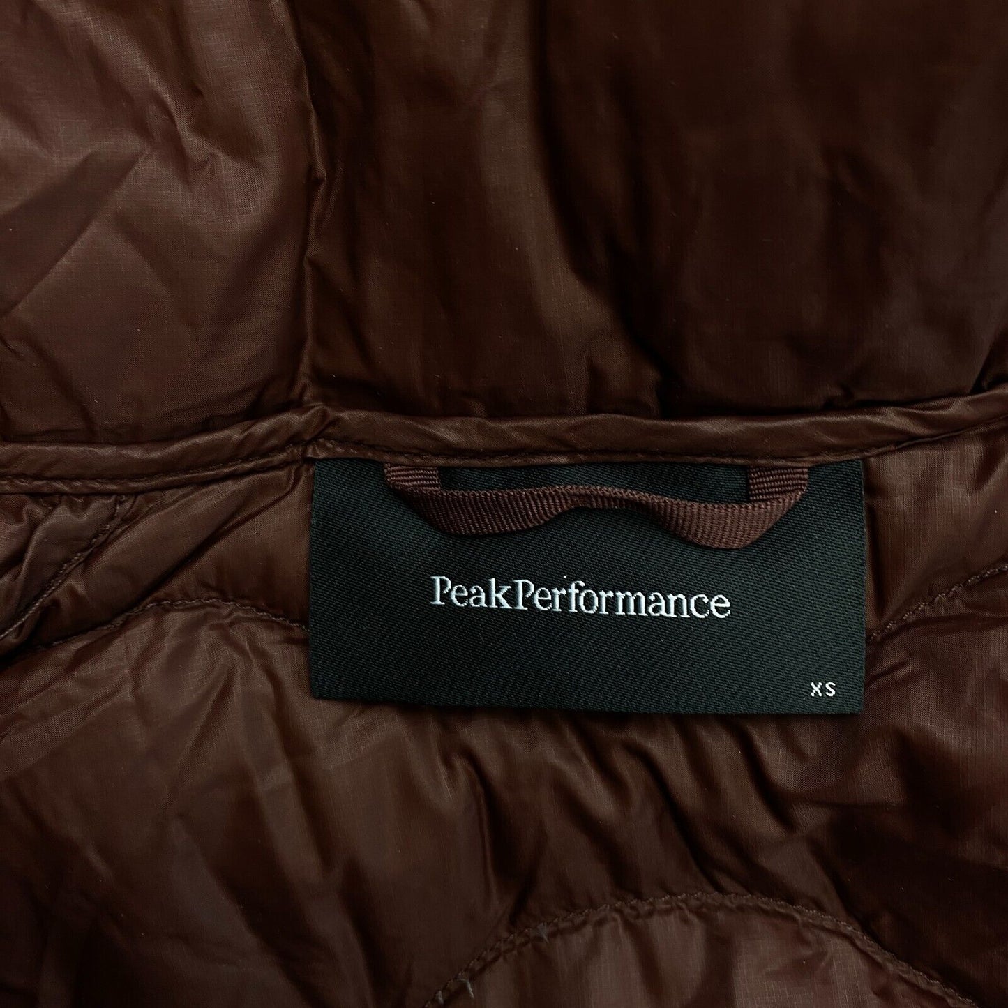 Peak Performance Brown W Helium Down Hood Long Jacket Coat Size XS