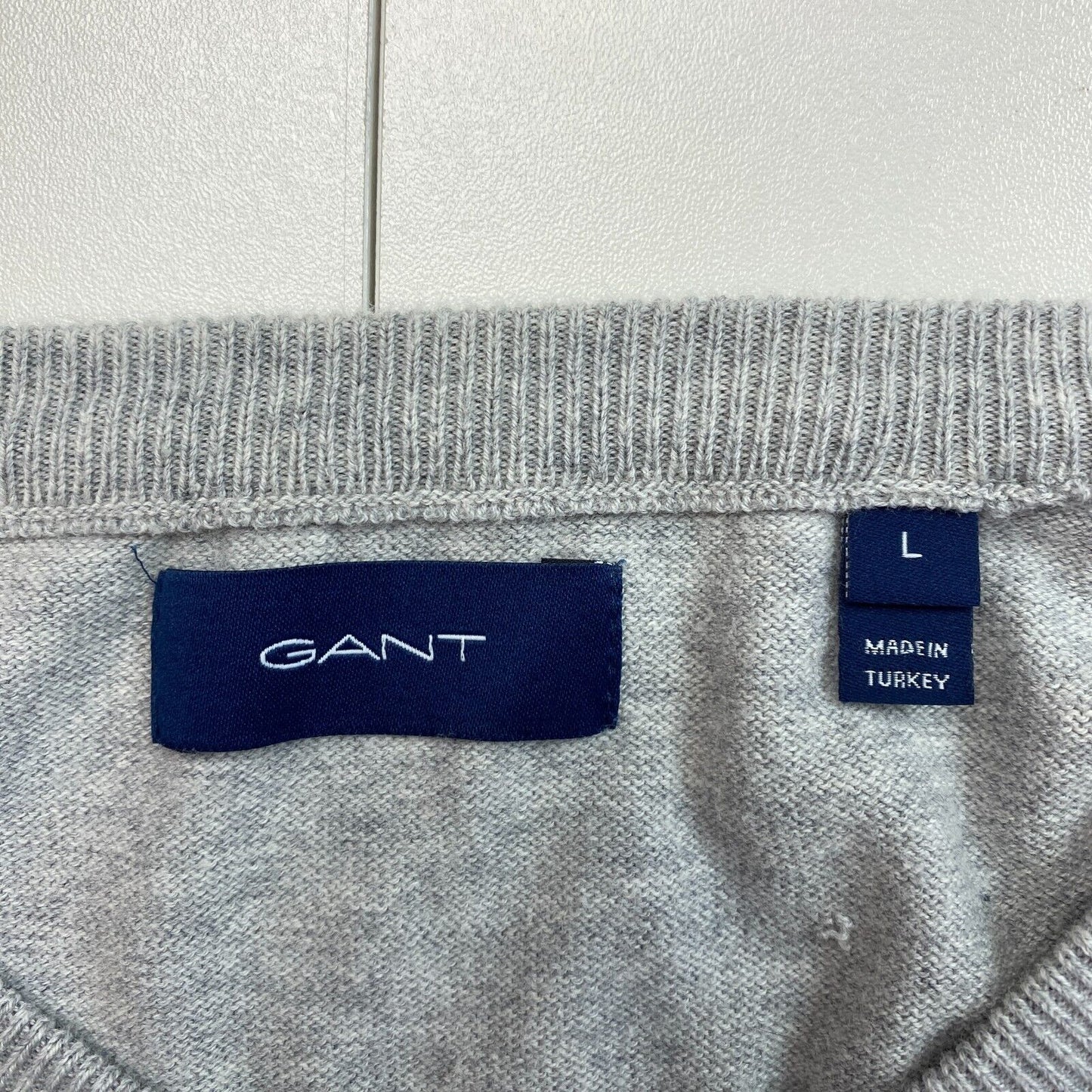 GANT Grauer klassischer Pullover mit Rundhalsausschnitt aus Baumwolle, Größe L