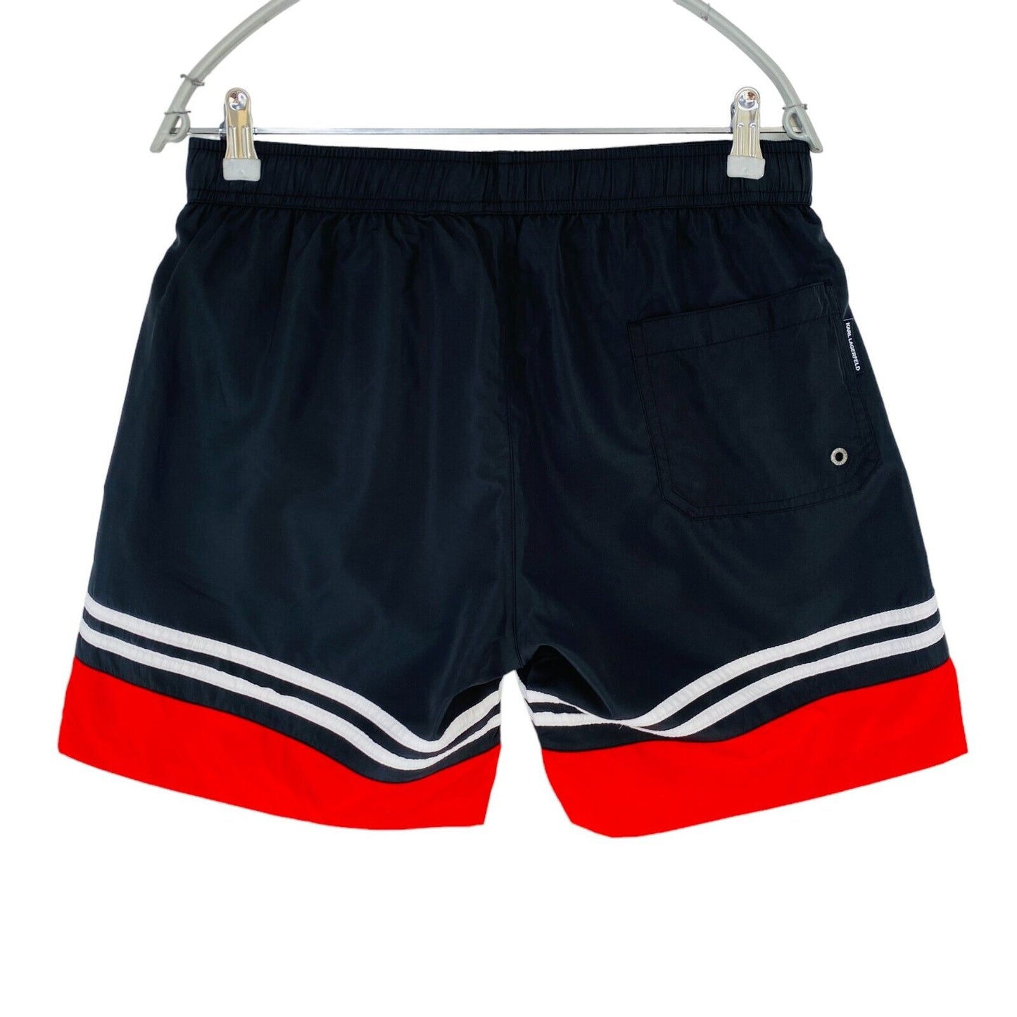 KARL LAGERFELD Beachwear Black Red Short Swimming Trunks Shorts Size L