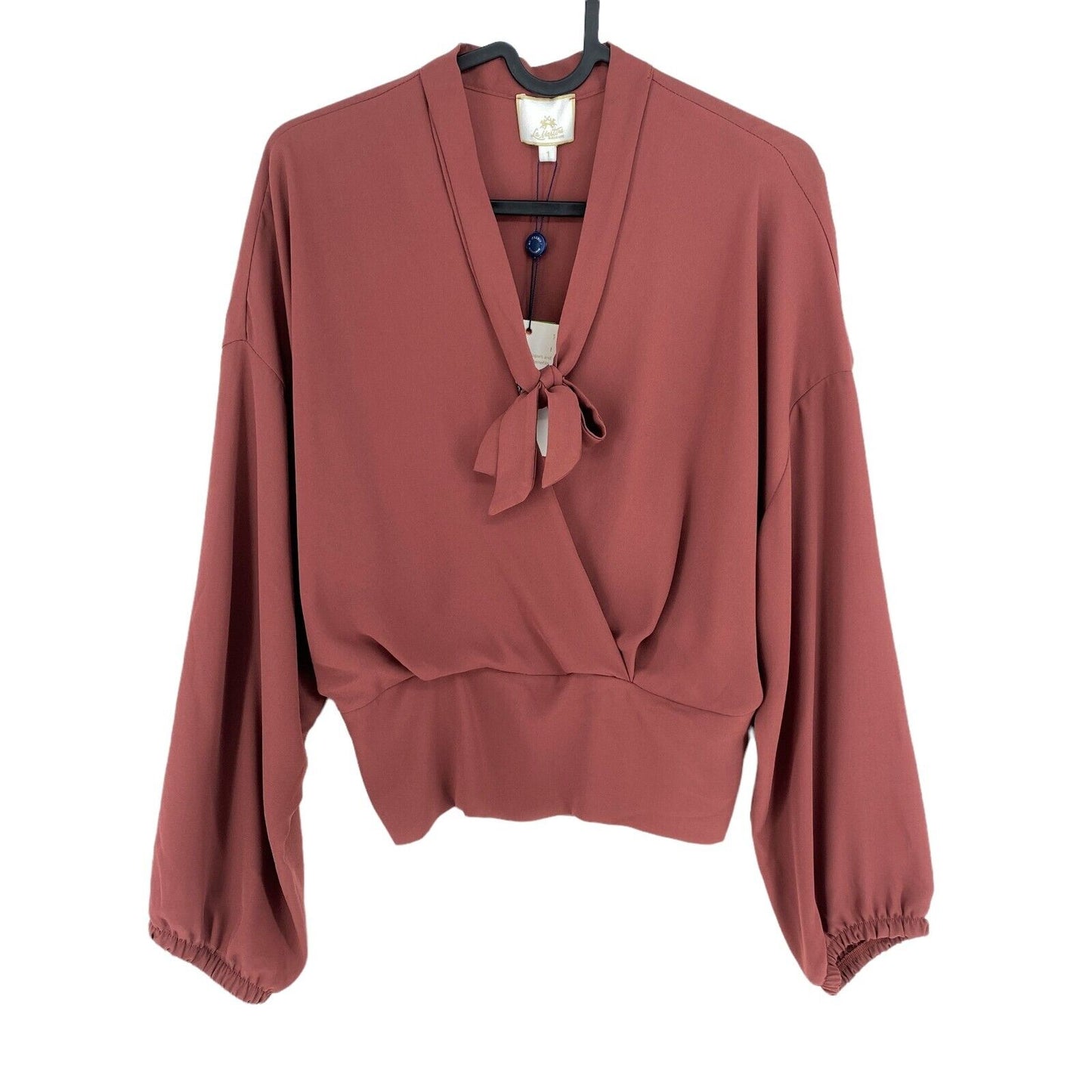 LA MARTINA Blouse Tripla Marron Manches Longues Col V Taille 1 / XS