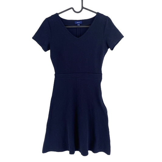 GANT Women Navy Blue Short Sleeves Textured Flared Dress Size XS