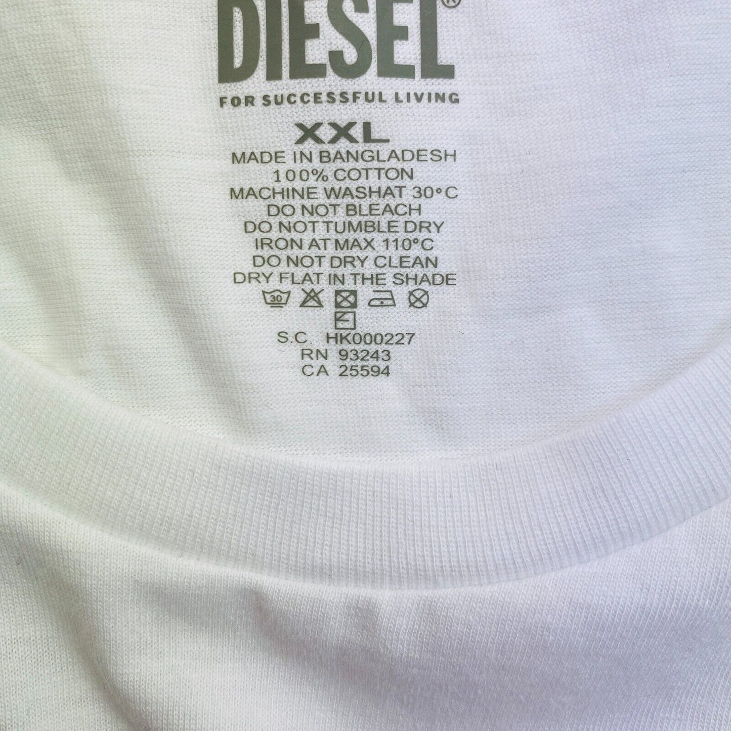 Diesel T-Shirt mit Rundhalsausschnitt, einfarbig, Größe 2XL/XXL, Weiß