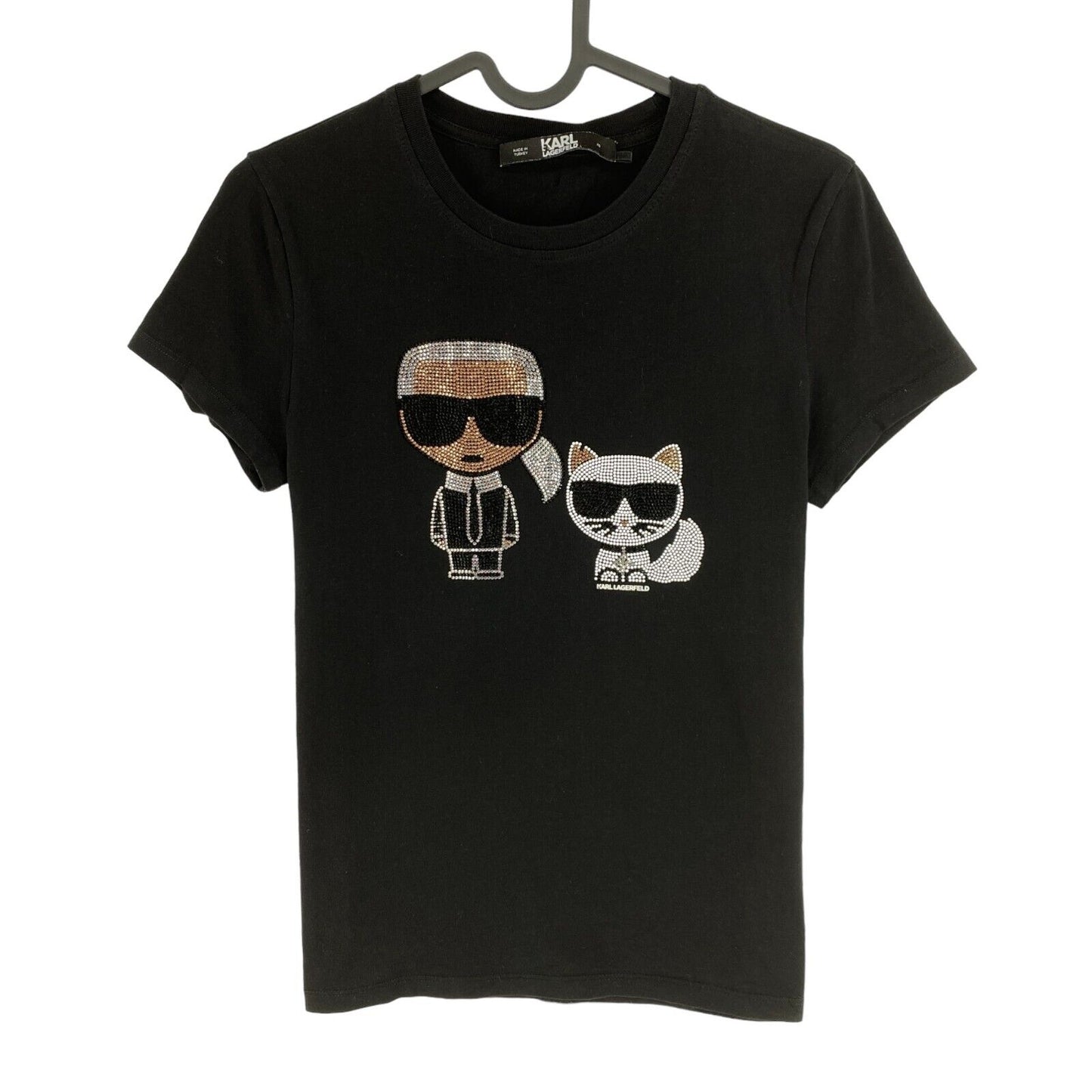 Karl Lagerfeld Noir Ikonik Strass Karl Choupette Crew Neck T Shirt Taille XS