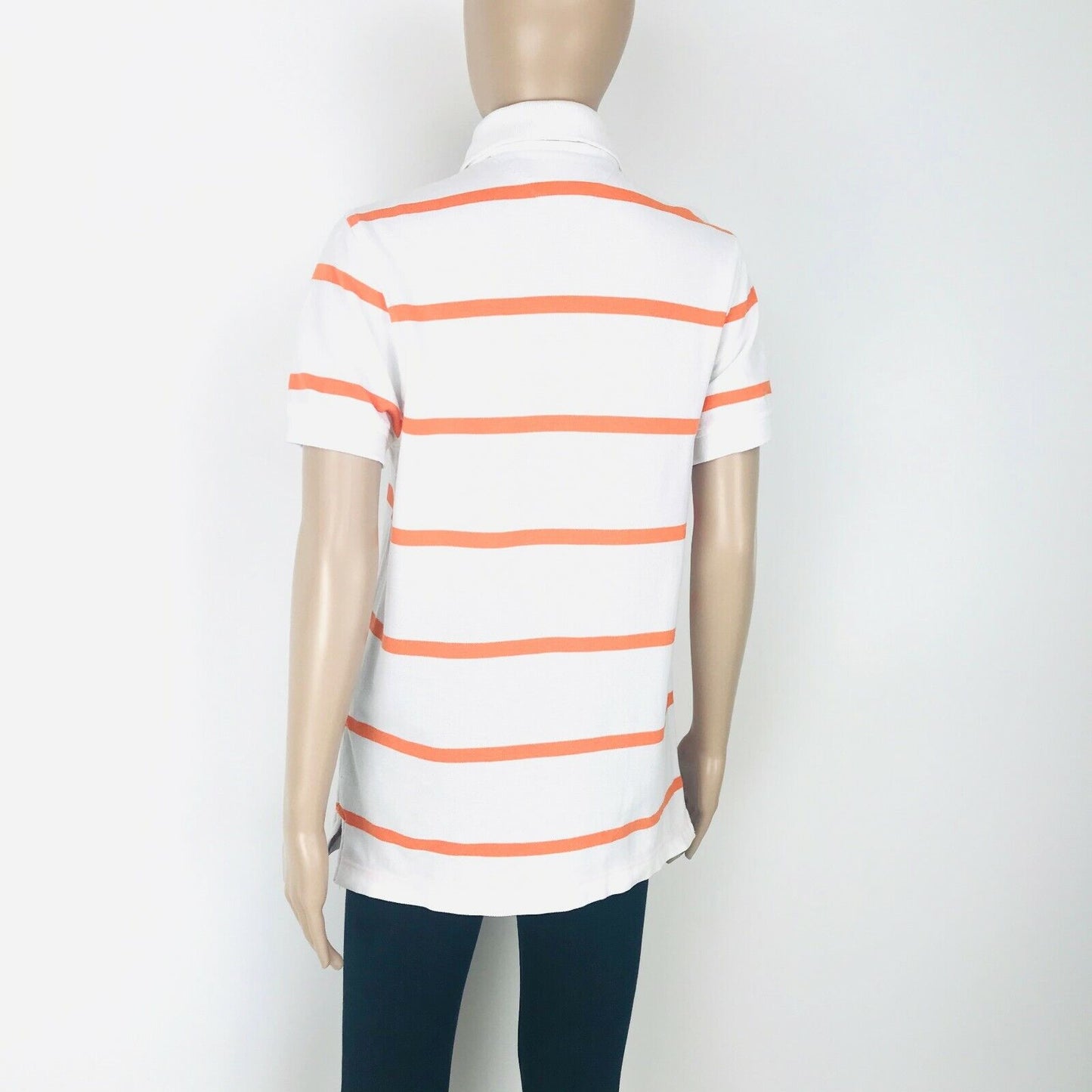 Tommy Hilfiger Women's Custom Fit White And Orange Striped Polo Shirt Size XS