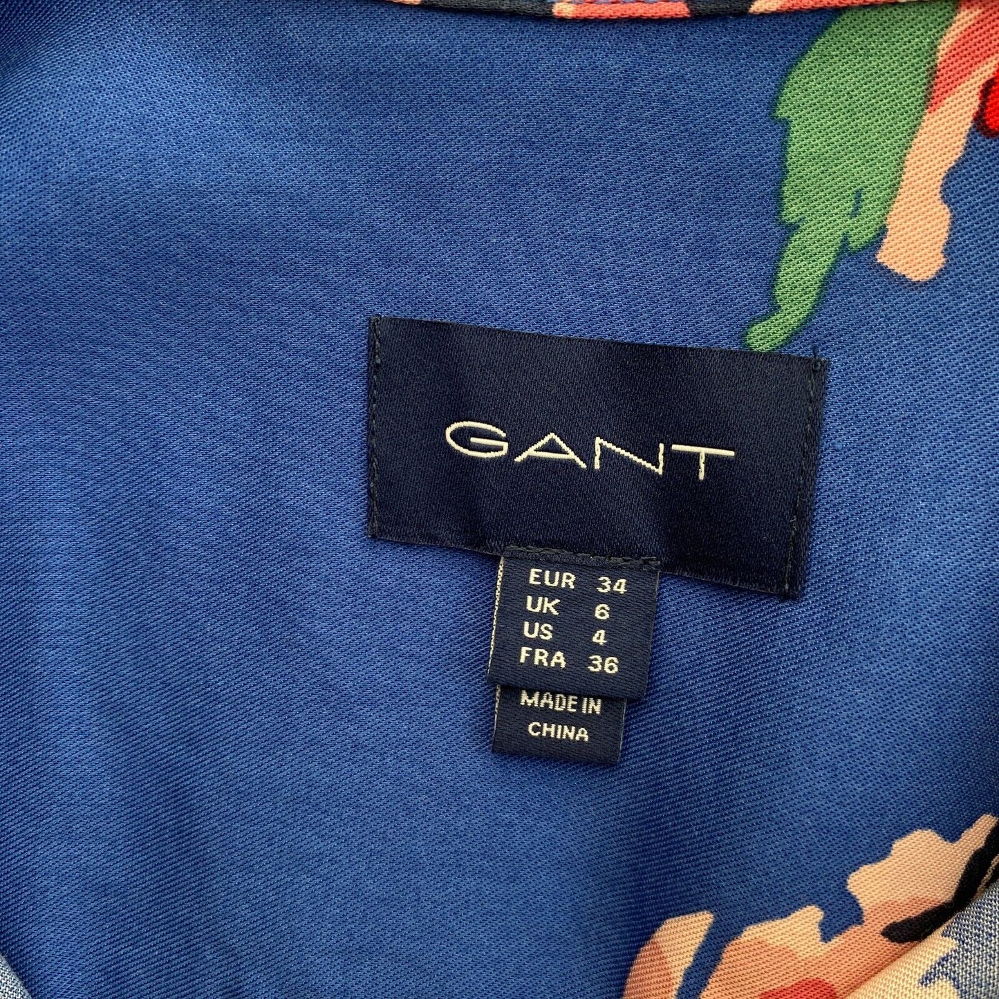 GANT Hemdkleid mit langen Ärmeln und Pfingstrosen-Print, Blau, Größe EU 34, UK 6, US 4