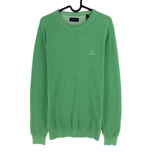 GANT Green Cotton Pique Crew Neck Sweater Jumper M