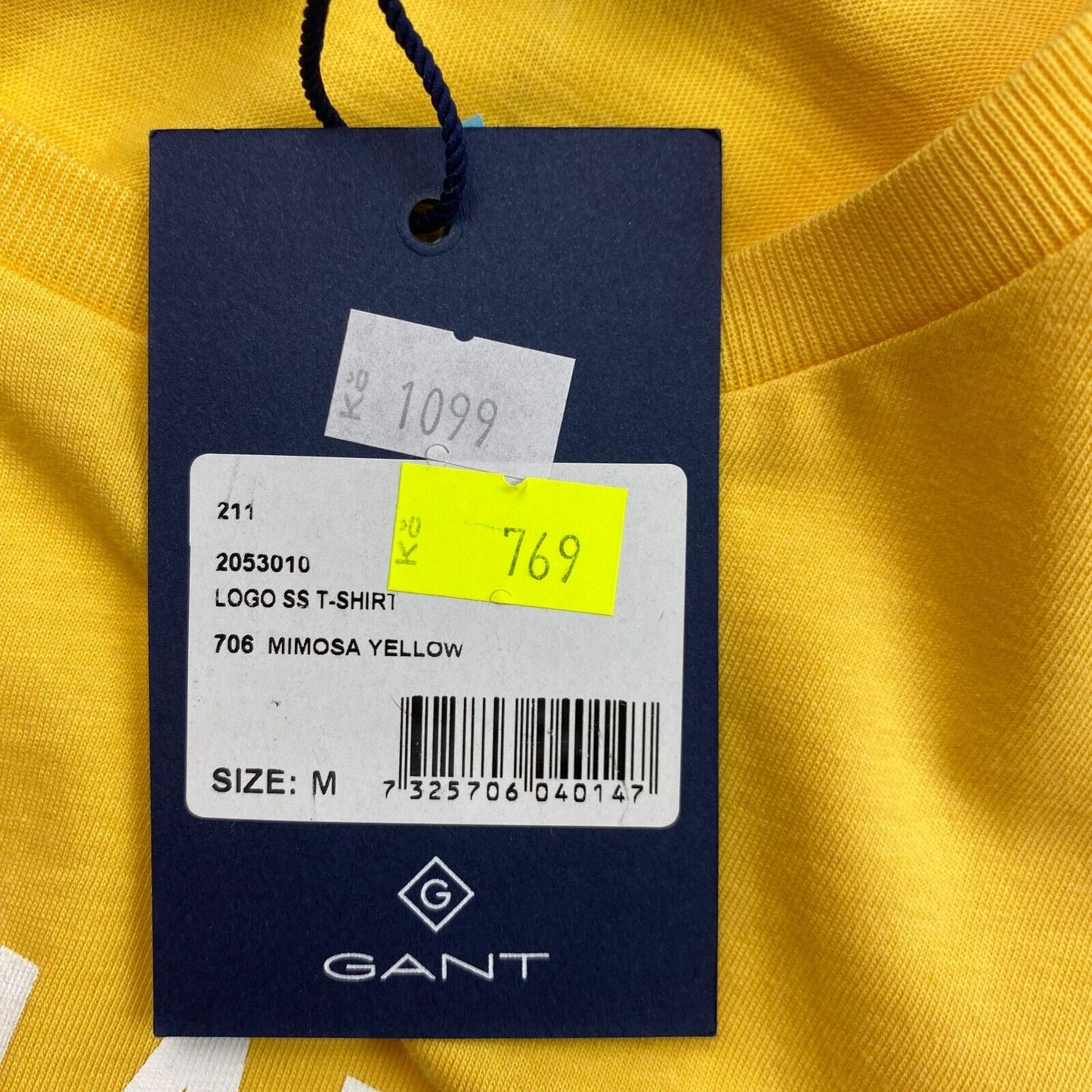 GANT Yellow Logo Crew Neck T-Shirt Size M