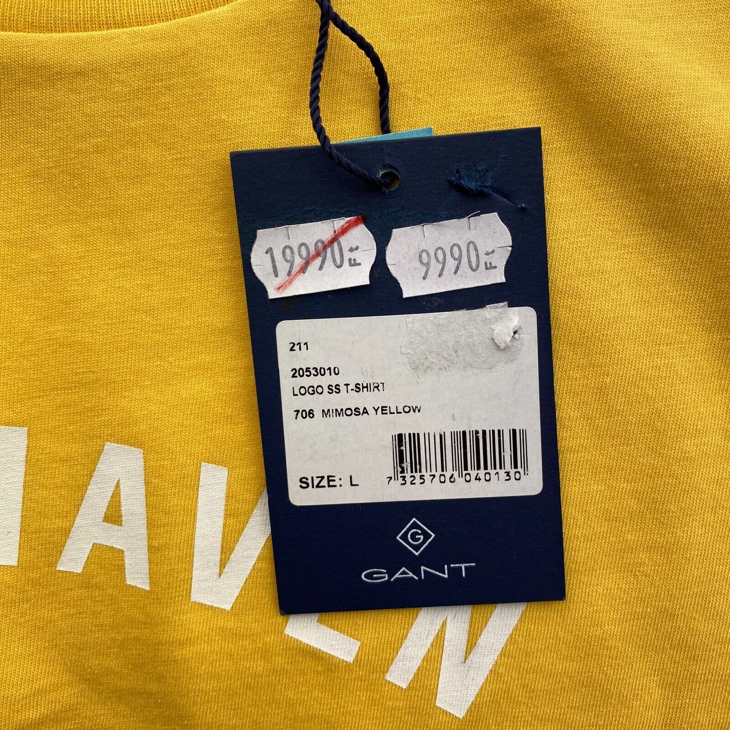 GANT Men Yellow Logo Crew Neck Short Sleeves T-Shirt Size L