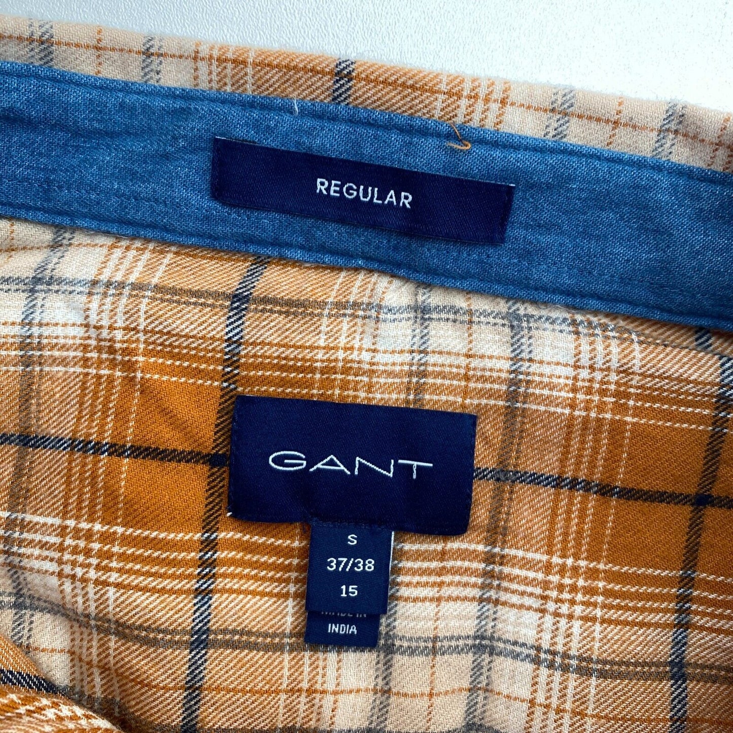 GANT Dark Yellow Wind Blown Flannel Plaid Regular Shirt Size S 37/38 15