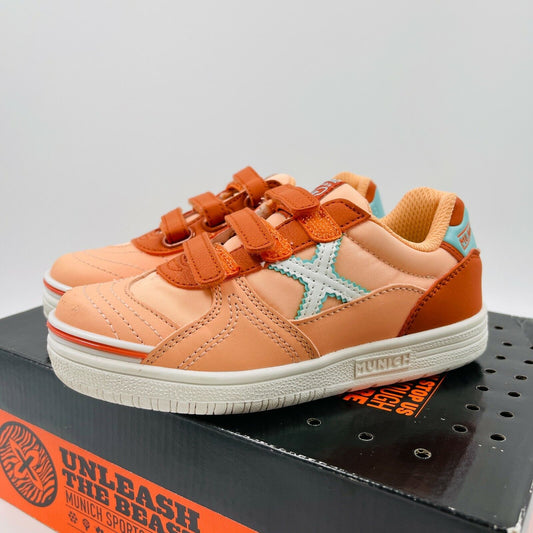 Munich Hellorange Mädchen Leder Sneakers Turnschuhe Größe EUR 29 UK 11 US 11,5