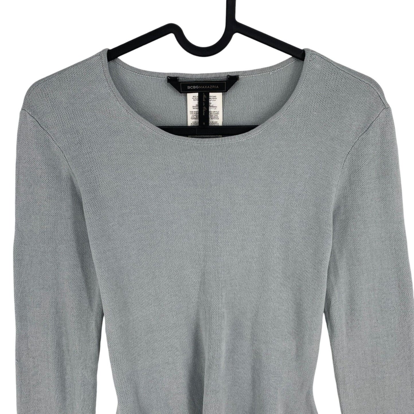 BCBGMAXAZRIA Women Greyish Blue Silk Blend Crew Neck Long Sleeves Top Size S