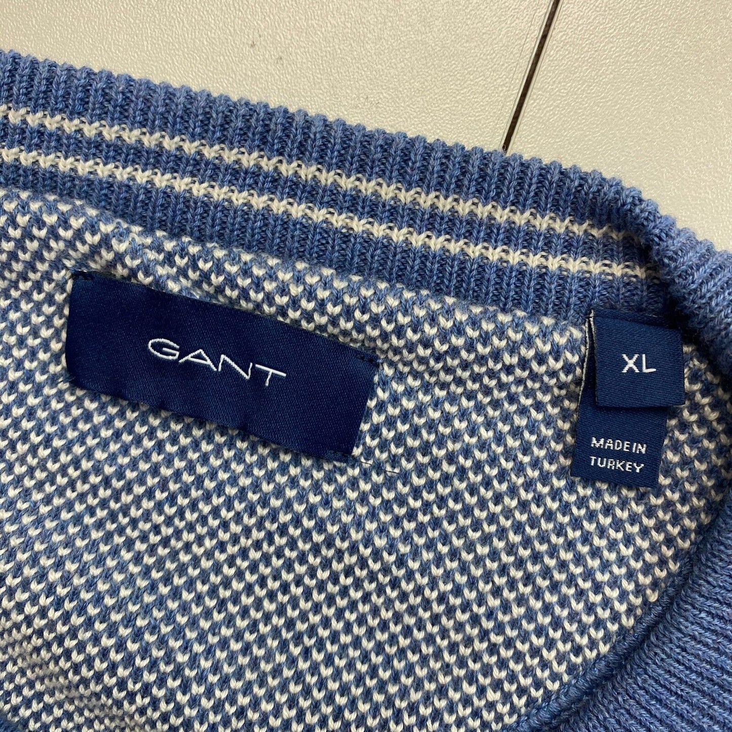 GANT Blue Cotton Pique Crew Neck Sweater Pullover Size XL