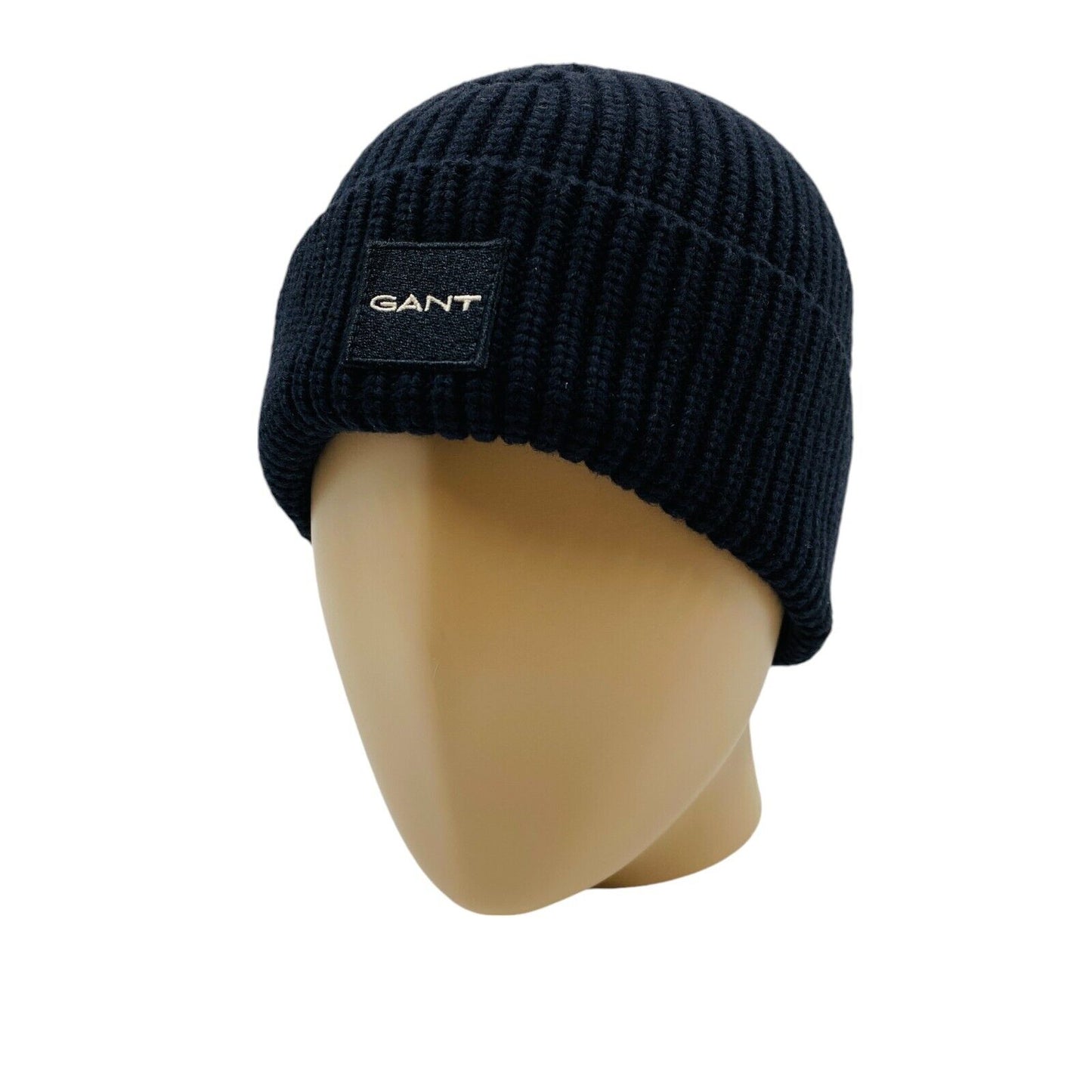 GANT Unisex Adult Black Cotton Wool Blend Knit Beanie Winter Hat One Size