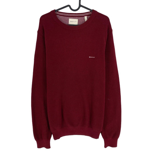 GANT Rouge Foncé Coton Piqué Crew Neck Jumper Pull Taille L