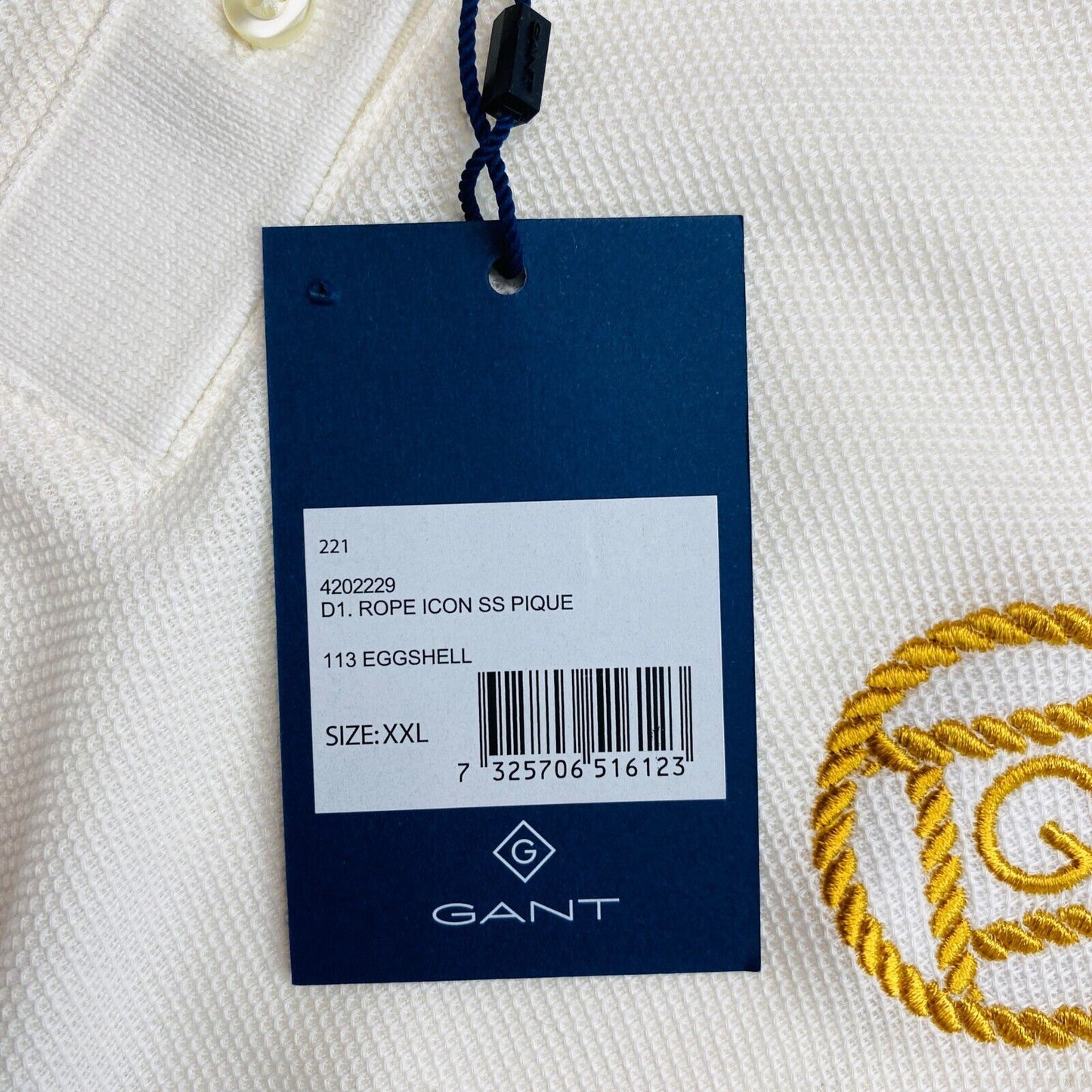 GANT White Rope Icon Pique Polo Shirt Size 2XL XXL