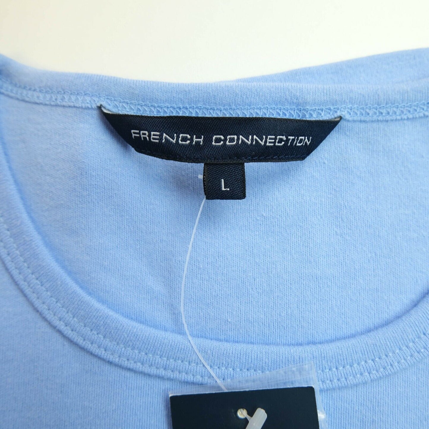 FRENCH CONNECTION Blue Sequin Logo T Shirt Top Blouse Size L