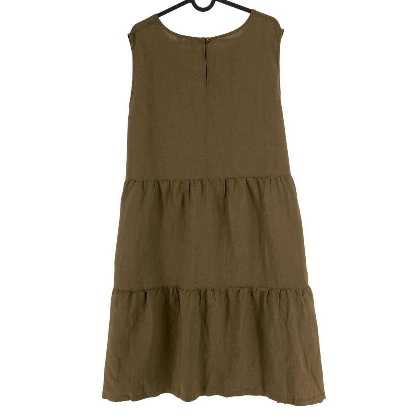 CAMEL ACTIVE Greenish Brown Linen Cotton Sleeveless A Line Ruffle Dress Size 2XL