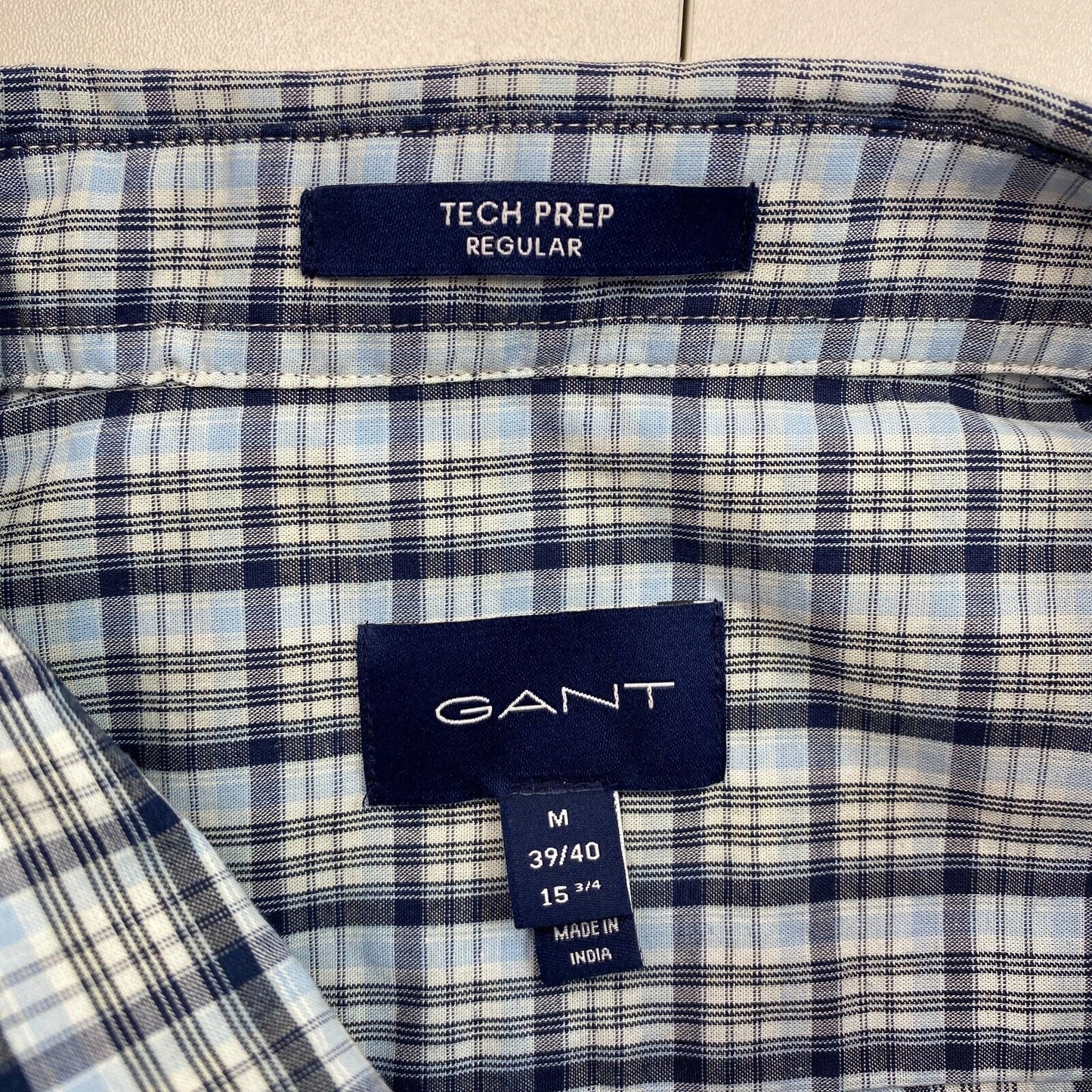 GANT Blue Tech Prep Indigo Check Regular Fit Shirt Size M 39/40 15.75