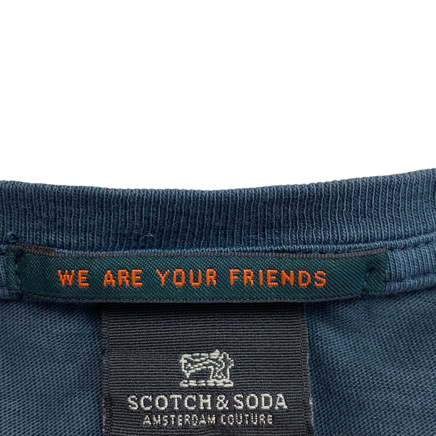 SCOTCH & SODA Navy Blue Check Print Long Fit Crew Neck T Shirt Size M