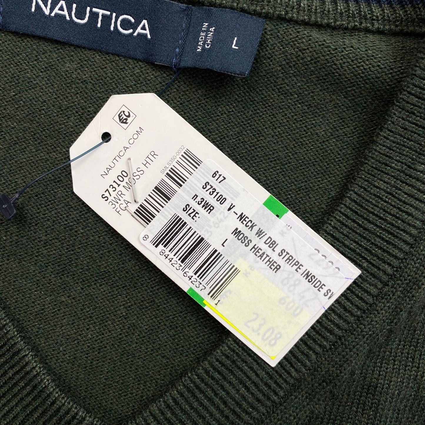 NAUTICA Dark Green V Neck Sweater Pullover Size L