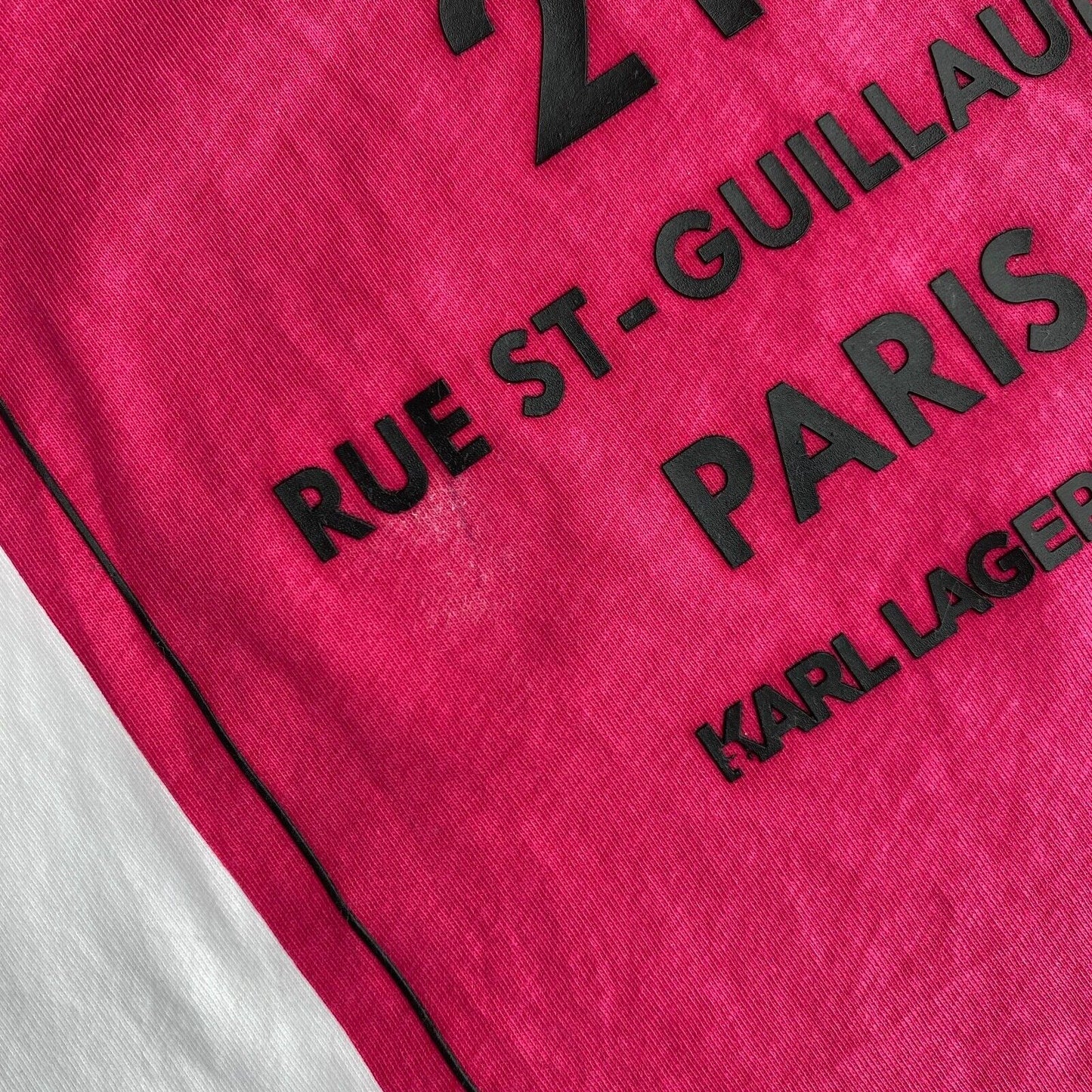 Karl Lagerfeld White Square Address Logo Rundhals-T-Shirt Größe XS