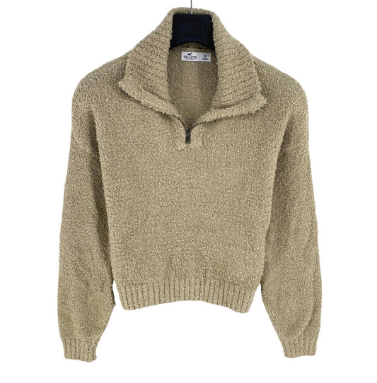 HOLLISTER Women Dark Beige Soft High Zip Neck Sweater Jumper Size M