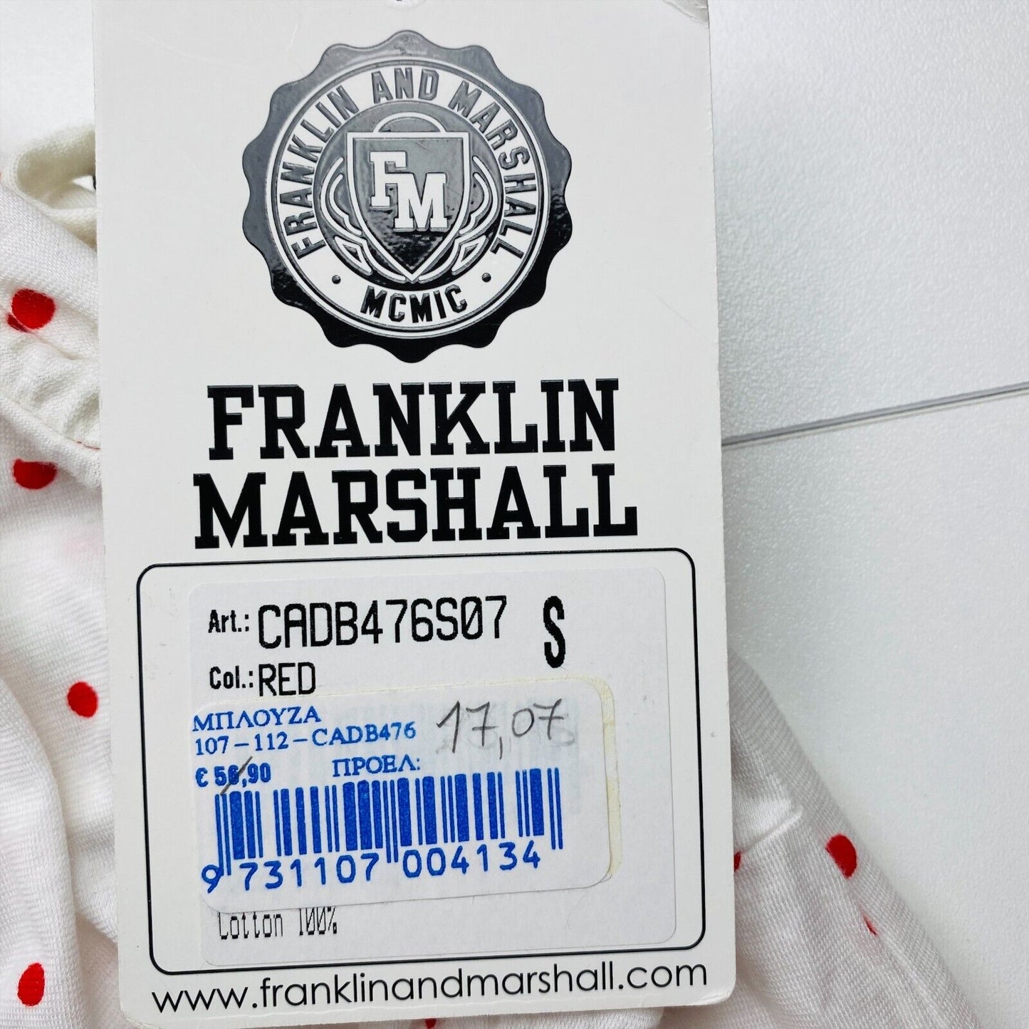 Franklin & Marshall Polka Dot White 100% Cotton Sleeveless Tank Top Size S