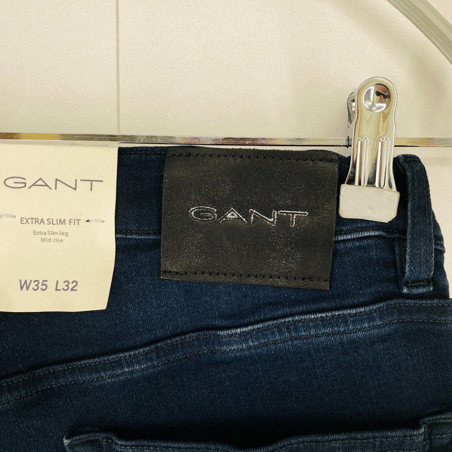 GANT Mens Dark Blue Extra Slim Fit Jeans Size W35 L32