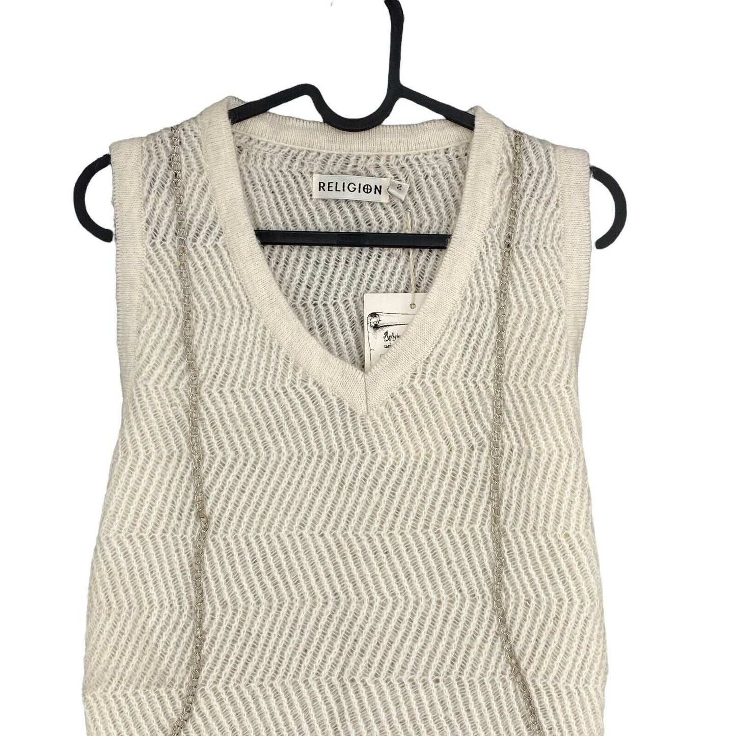 RPR €115 RELIGION Beige V-Neck Knit Vest Jumper Size 2 / M 3 / L