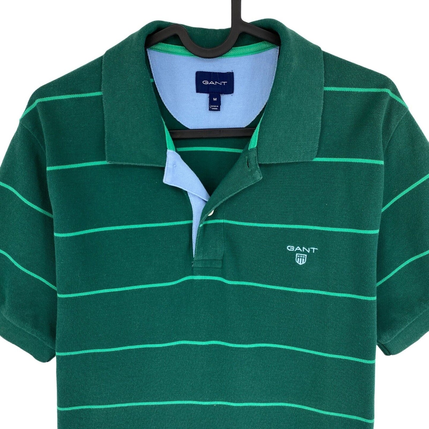 GANT Dark Green Bar Stripe Pique Rugger Polo Shirt Size M