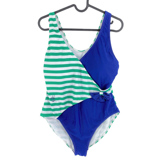 Women`s BECO Green Striped One Piece Swimsuit Size EU 46 UK 18 US 16