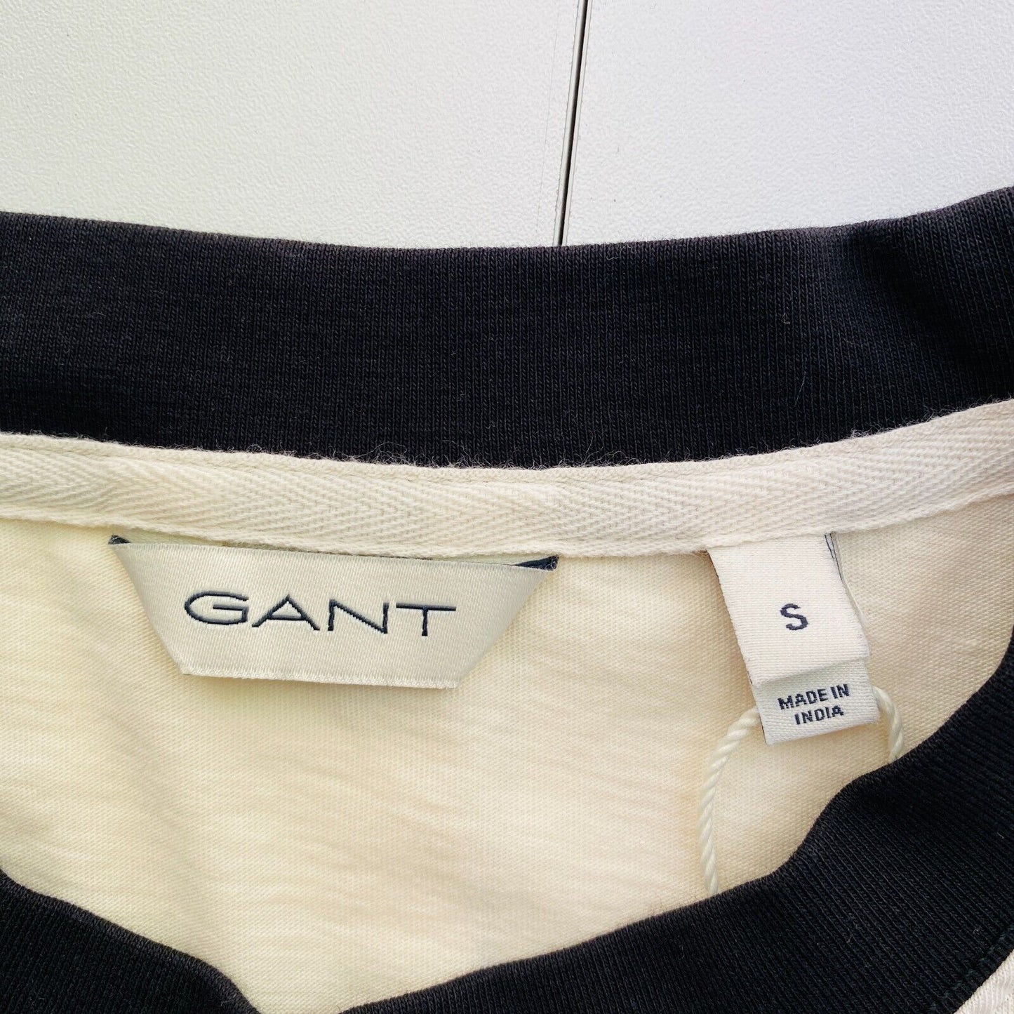 GANT Women Beige Relaxed Logo Color Block Crew Neck SS T Shirt Size S