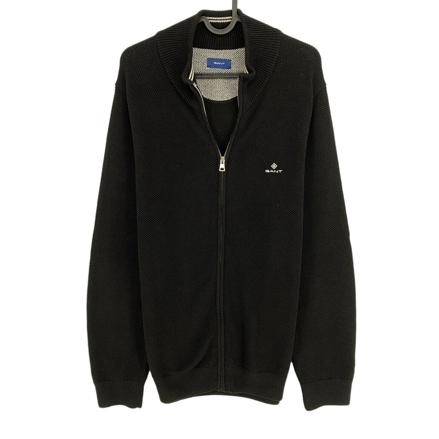 GANT Black Cotton Pique Full Zip Sweater Pullover Size M