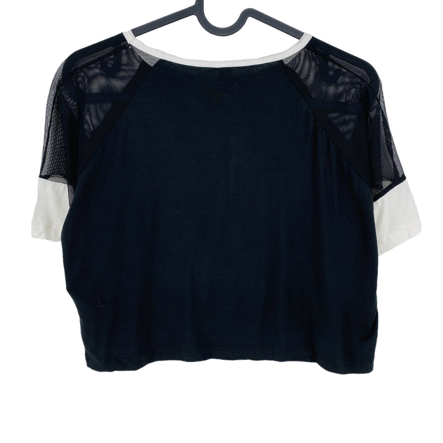 AMY GEE Schwarze kurzärmlige, übergroße Crop-Top-Bluse mit Rundhalsausschnitt, Größe M