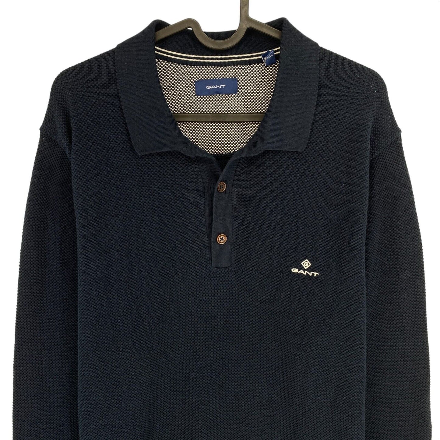 GANT Navy Blue Cotton Pique Polo Sweater Pullover Size 2XL XXL