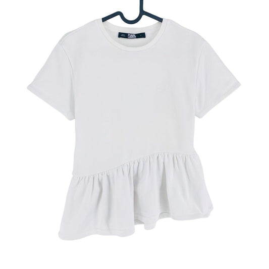 Karl Lagerfeld White Ruffle Crew Neck T Shirt Size M