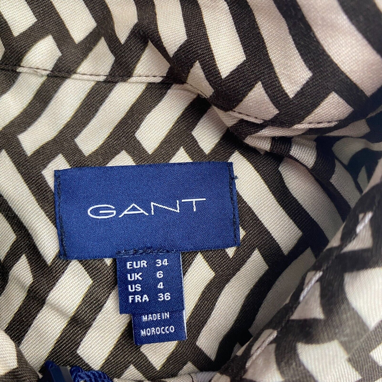 GANT Brown Relaxed Geometric LS Shirt Size EU 34 UK 6 US 4