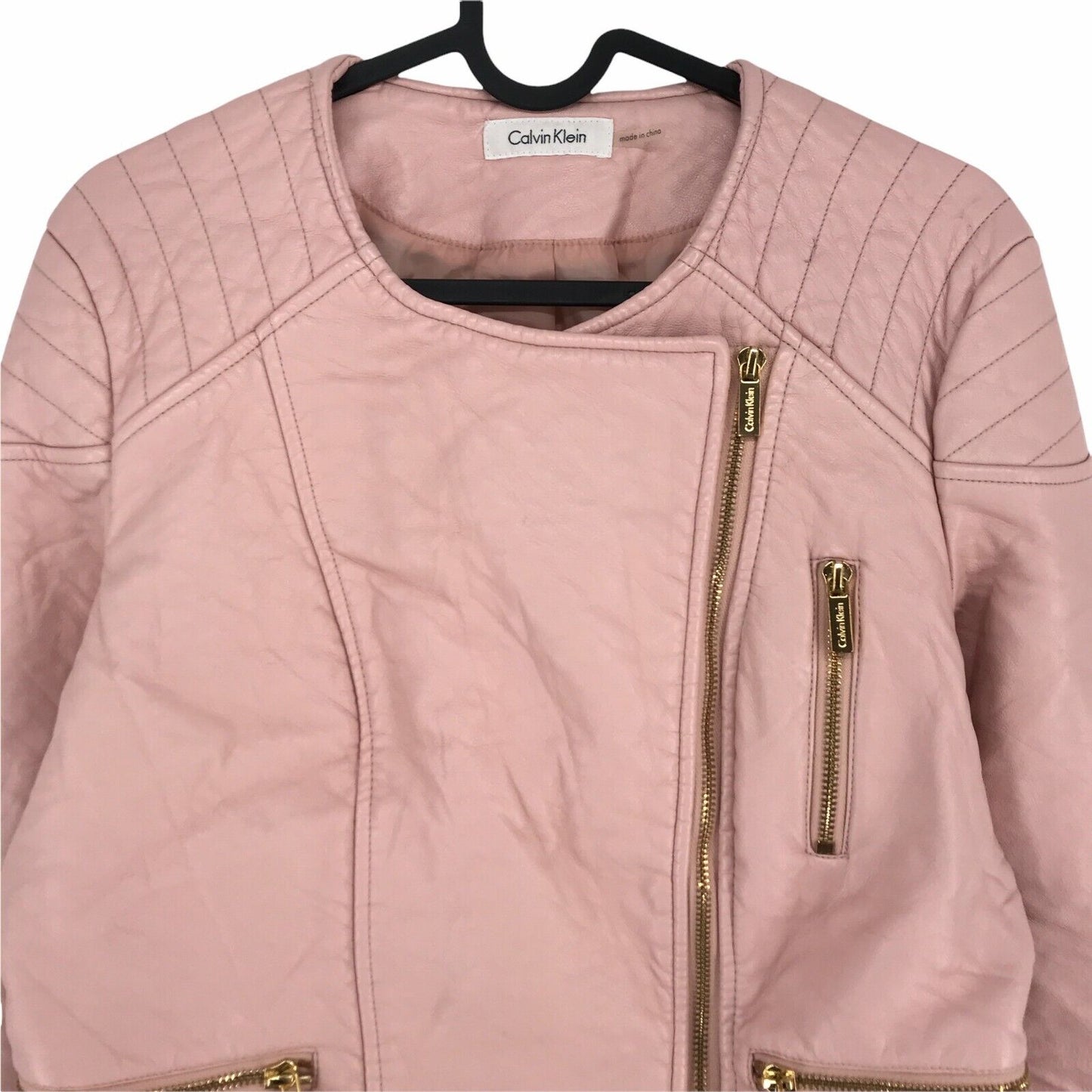 CALVIN KLEIN Light Pink Faux Leather Jacket Coat Size M