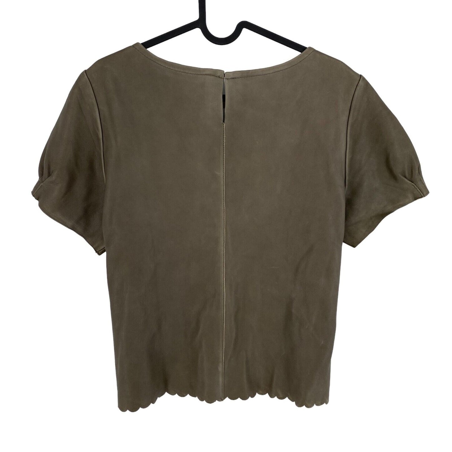 Odd Molly Greyish Brown 100% Leather Short Sleeves Crew Neck Blouse Size 2 / M