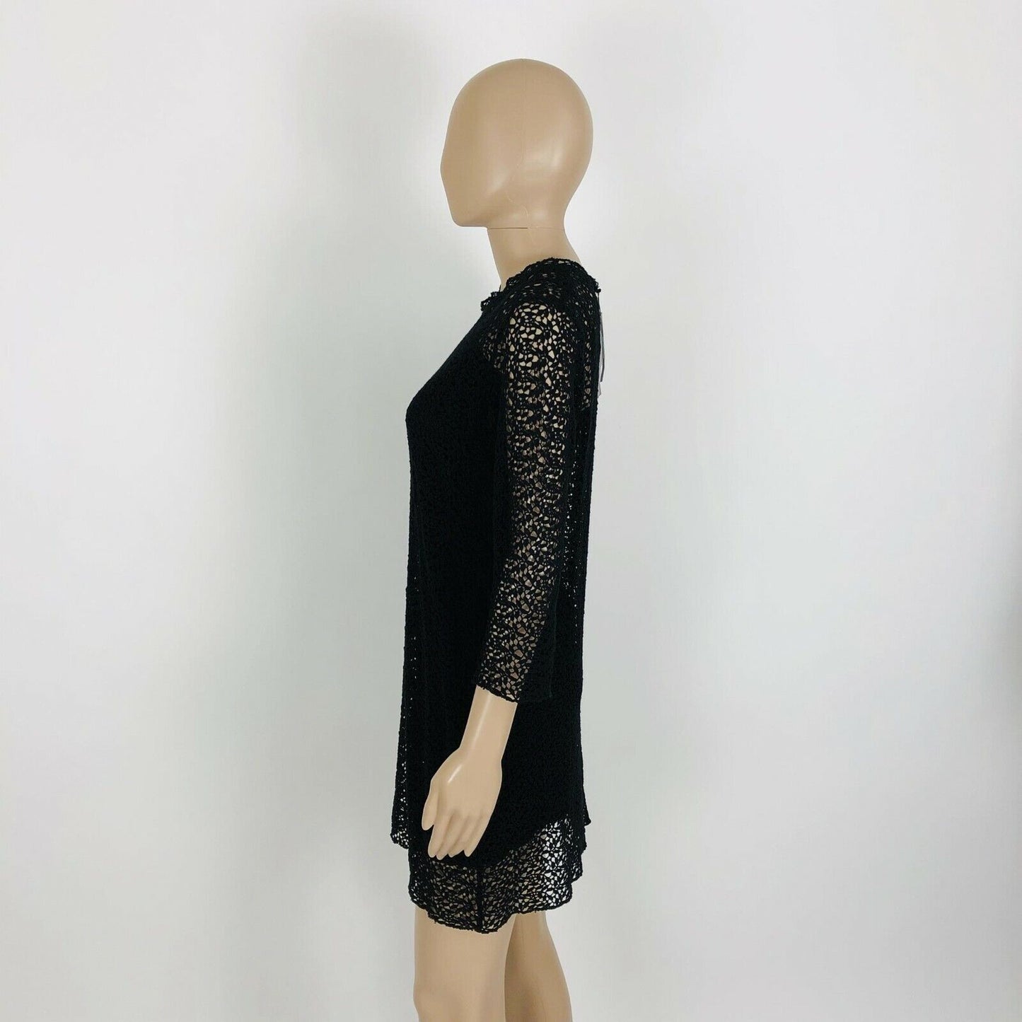 RRP $139 ZARA Black Long Sleeve Crochet Evening Dress Size S